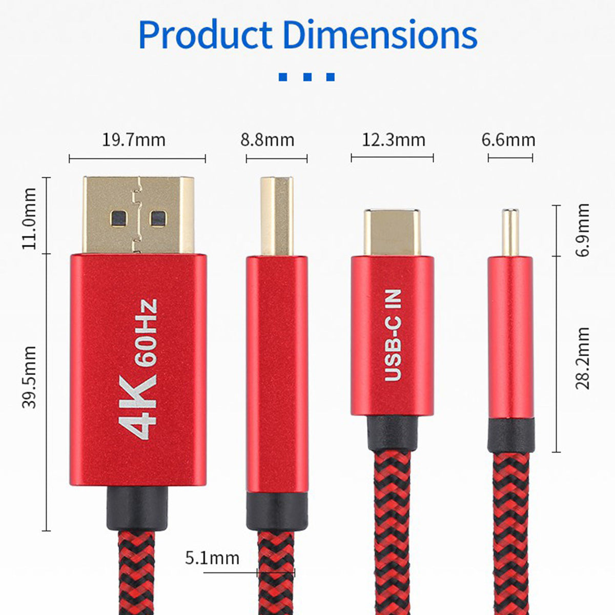 2m/6ft USB C to DP Cable Converter 4K 60Hz USB-C to DisplayPort Adapter Cable Data Transfer Compatible with Thunderbolt 3