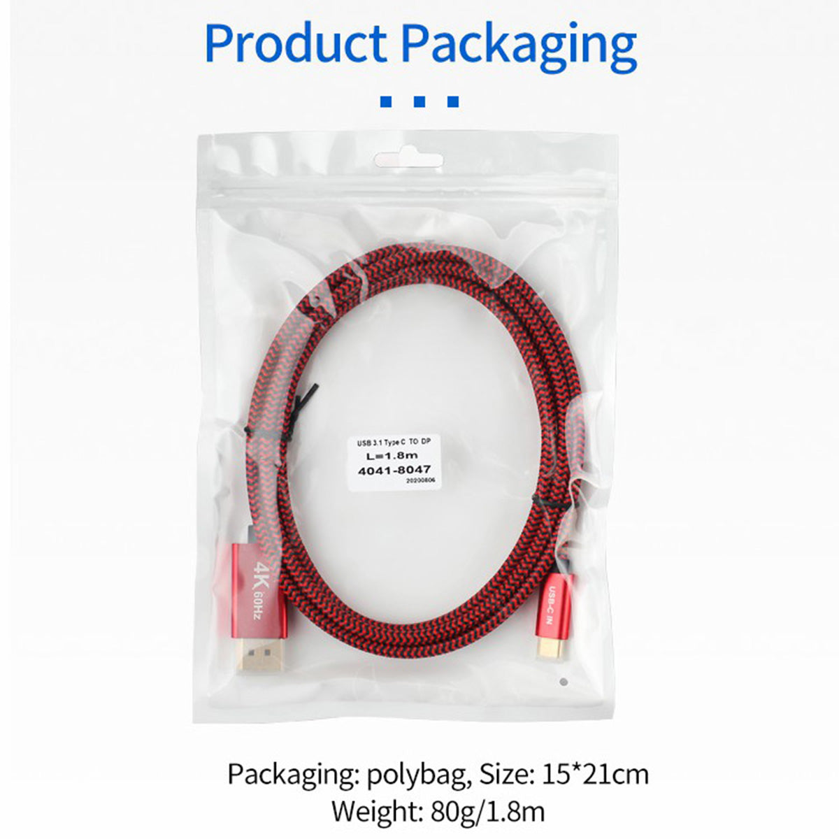 2m/6ft USB C to DP Cable Converter 4K 60Hz USB-C to DisplayPort Adapter Cable Data Transfer Compatible with Thunderbolt 3