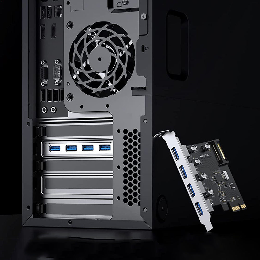 UGREEN 30716 USB 3.0 PCIe Expansion Card 4-Port PCIe to USB Adapter with 15-Pin SATA Power Connector for PC Host Compatible with Windows 10/8/7/XP/Vista
