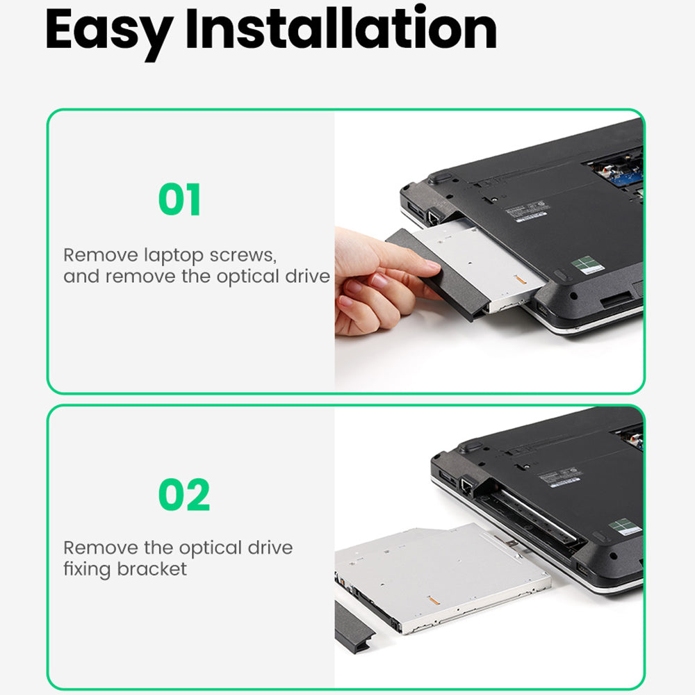 UGREEN 70657 SATA to USB 3.0 Hard Drive Caddy for 2.5" External Hard Drive Compatible with Laptop Hard Drive CD/DVD-ROM Caddy Tray