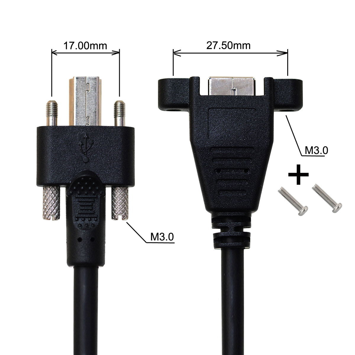 U3-007-0.5M Dual Thumbscrews USB 3.0 Back Panel Mount B Male to Female B Type Extension Cable 0.5m