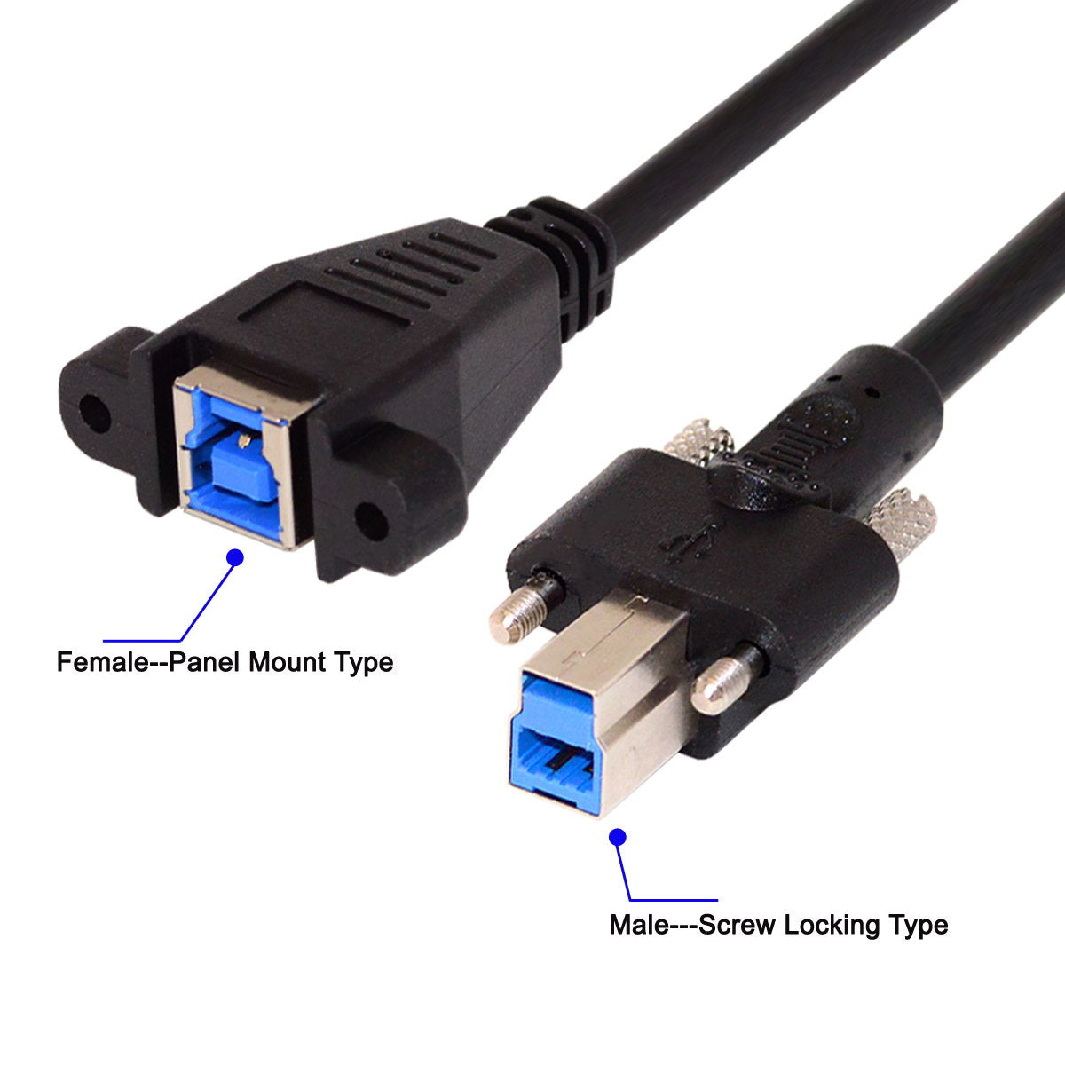 U3-007-0.5M Dual Thumbscrews USB 3.0 Back Panel Mount B Male to Female B Type Extension Cable 0.5m