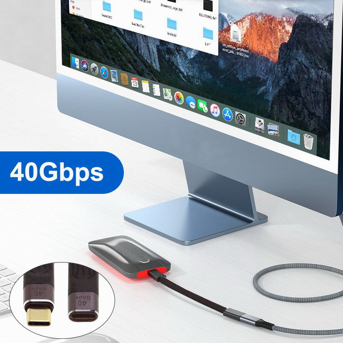 UC-040-0.13M 13cm USB4 Extension Cable Flat Male to Female 40Gbps Support 100W Charging 8K/60Hz Cord Compatible with Thunderbolt3/4