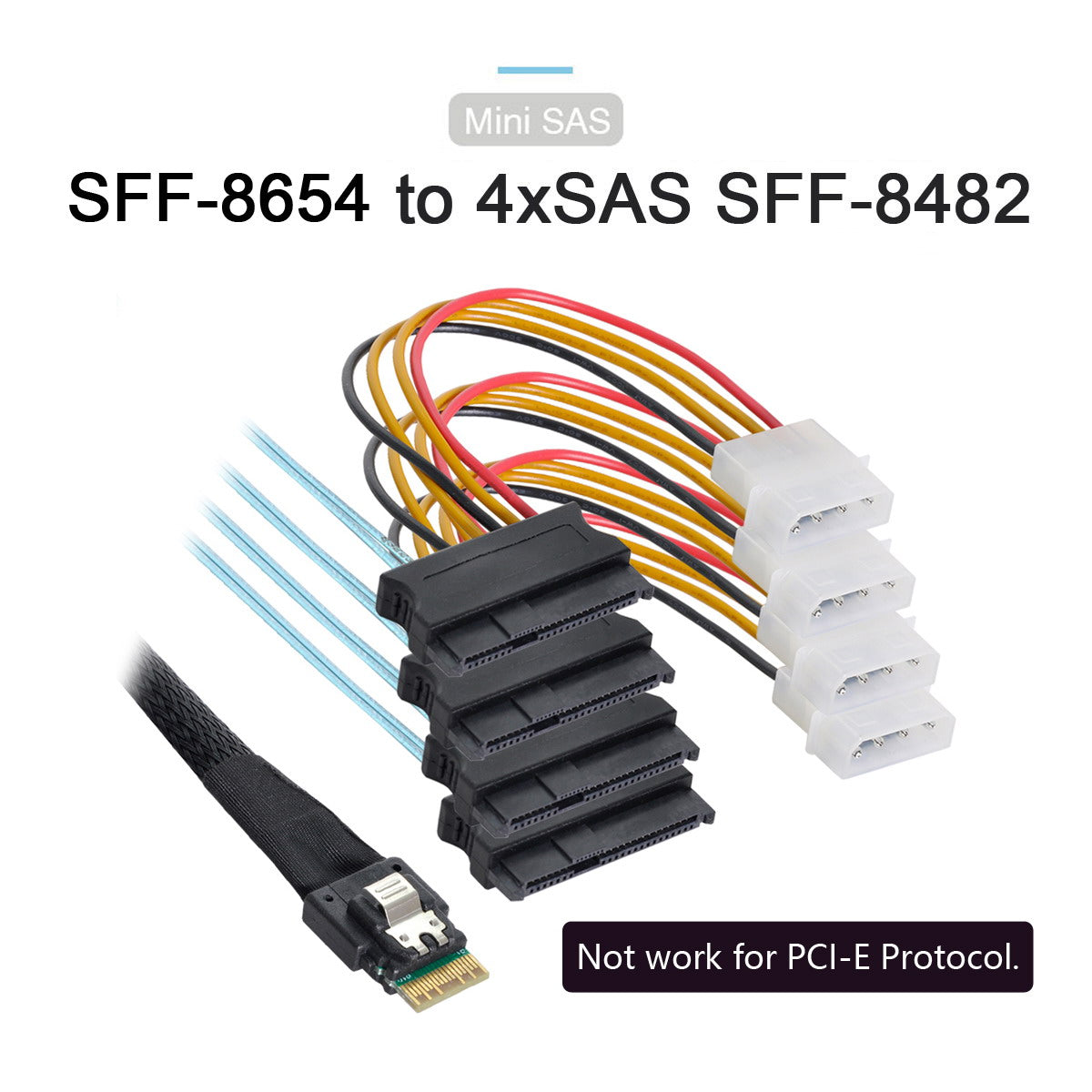 SF-047-1.0M Slimline SAS 4.0 SFF-8654 4i 38Pin Host to 4 SAS 29Pin SFF-8482 Target Hard Disk Fanout Raid Cable 1m