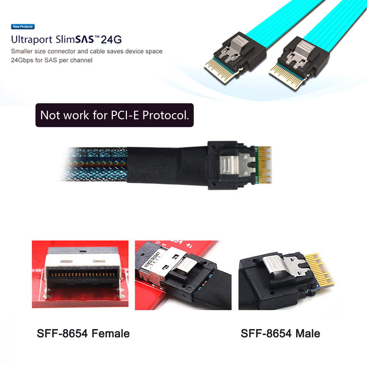 SF-047-1.0M Slimline SAS 4.0 SFF-8654 4i 38Pin Host to 4 SAS 29Pin SFF-8482 Target Hard Disk Fanout Raid Cable 1m