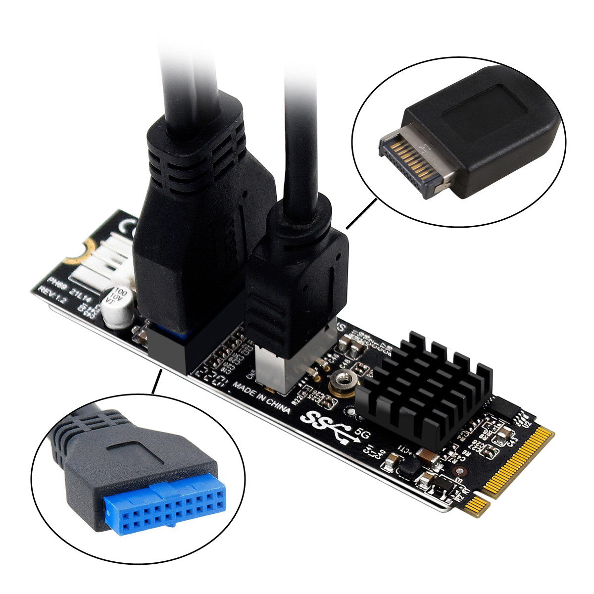 EP-018 NVME NGFF M-Key Express Card to Type-E USB 3.1 Front Panel and USB 3.0 20Pin Socket VL805 Adapter for Motherboard