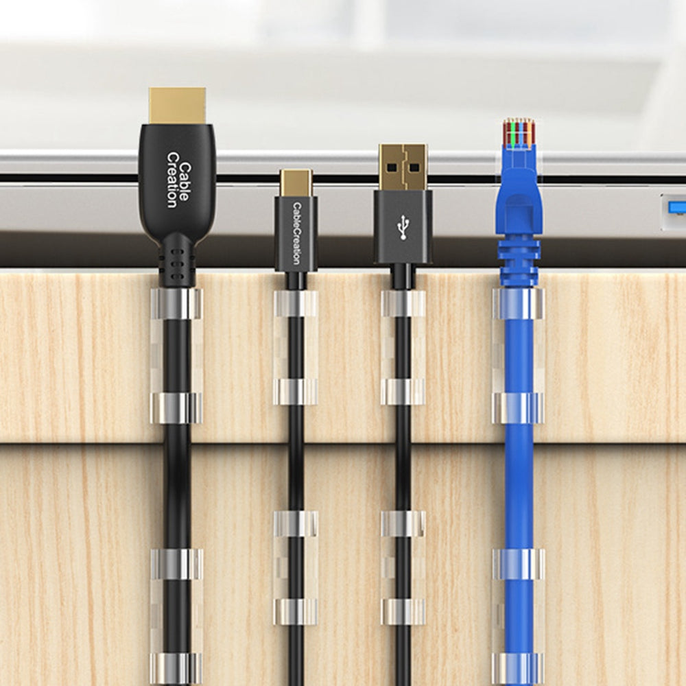 Cablecreation CT1003 50Pcs Small Size Punch-free Wire Fixing Clip Network Cable Clamp Self-adhesive Desktop Wall Mount Organizer