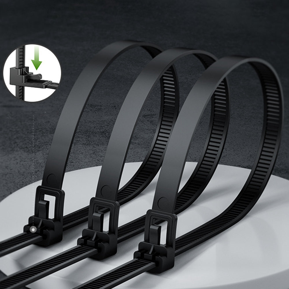 DZ325 50Pcs Zip Tie 200*7.5mm Industrial Cable Tie Set Self-Locking Nylon Cable Tie Fixing Ring - Black