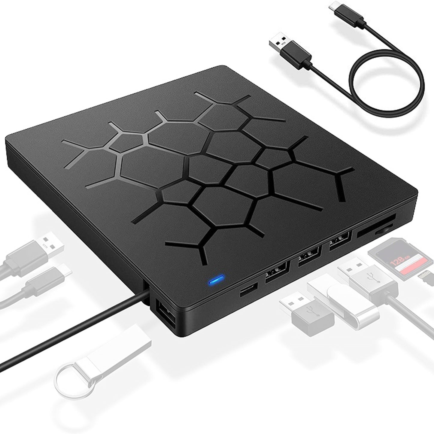 Computer External Optical Drive Burner USB 3.0 Ports TF SD Card Reader High Speed DVD Burner