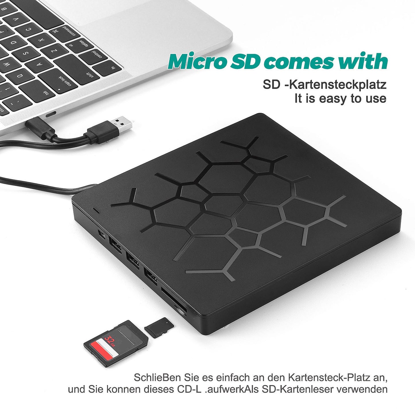 Computer External Optical Drive Burner USB 3.0 Ports TF SD Card Reader High Speed DVD Burner