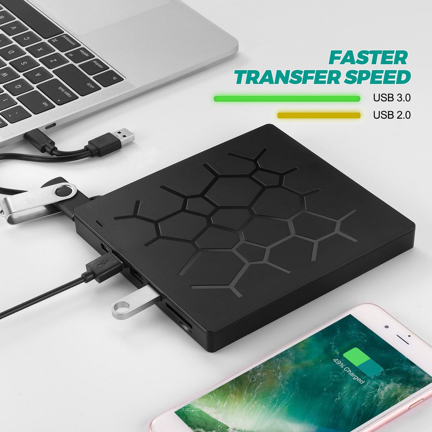 Computer External Optical Drive Burner USB 3.0 Ports TF SD Card Reader High Speed DVD Burner