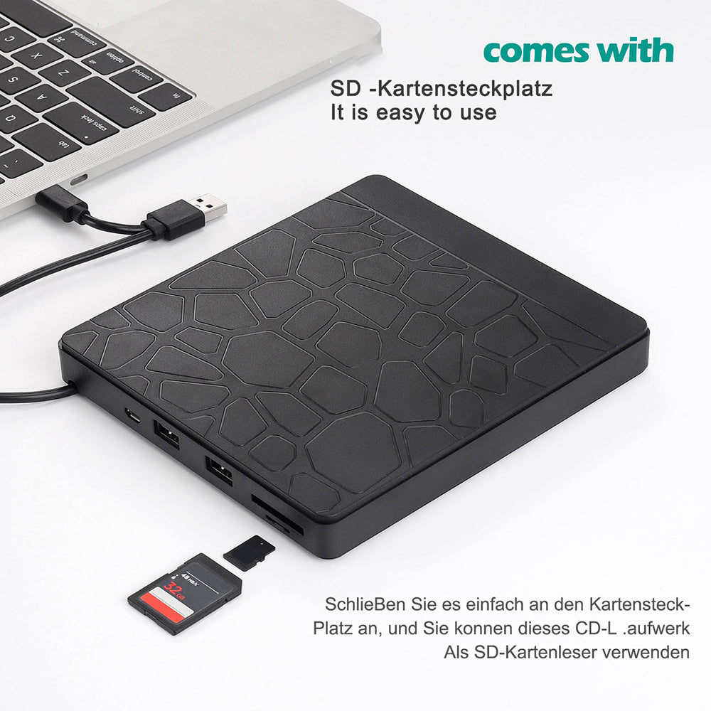 USB 3.0 + Type-C Computer External Optical Drive Burner Dual USB Ports TF SD Card Reader High Speed DVD Burner