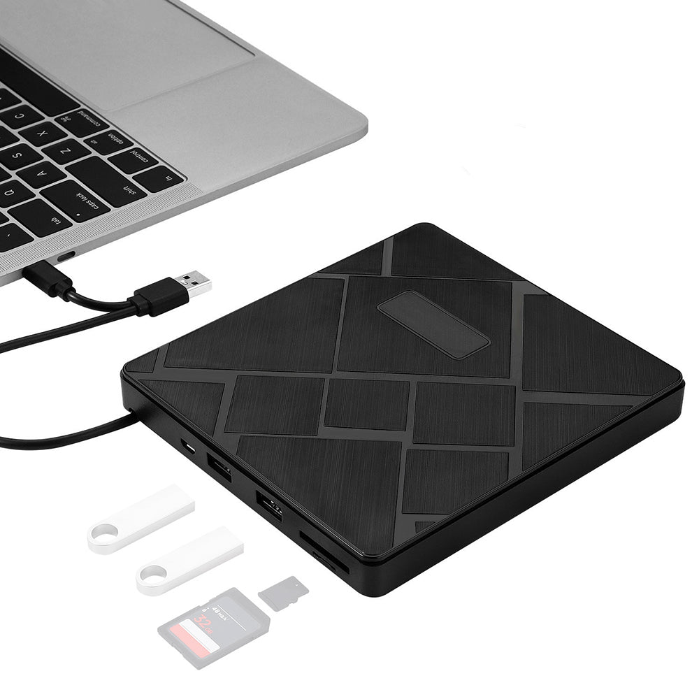USB 3.0 Computer Laptop External Optical Drive Dual USB Ports TF SD Card Reader CD DVD Burner