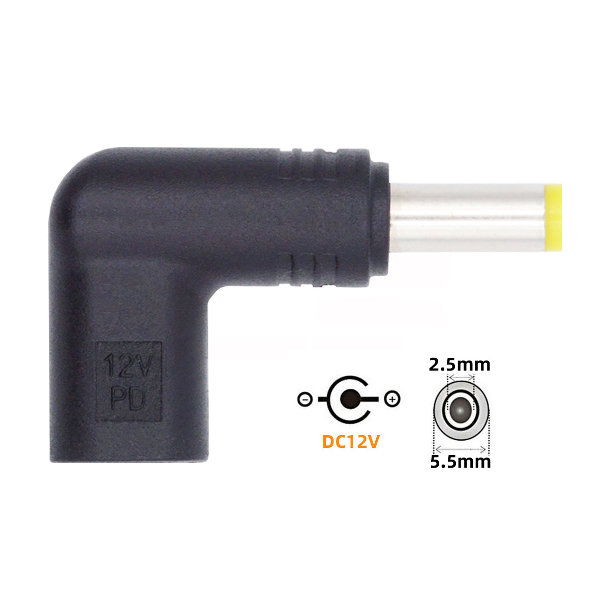 UC-090-5525MM USB 3.1 Type C Female to DC 12V Plug Adapter PD Emulator Trigger 90 Degree Angled Converter, DC5.5*2.5mm