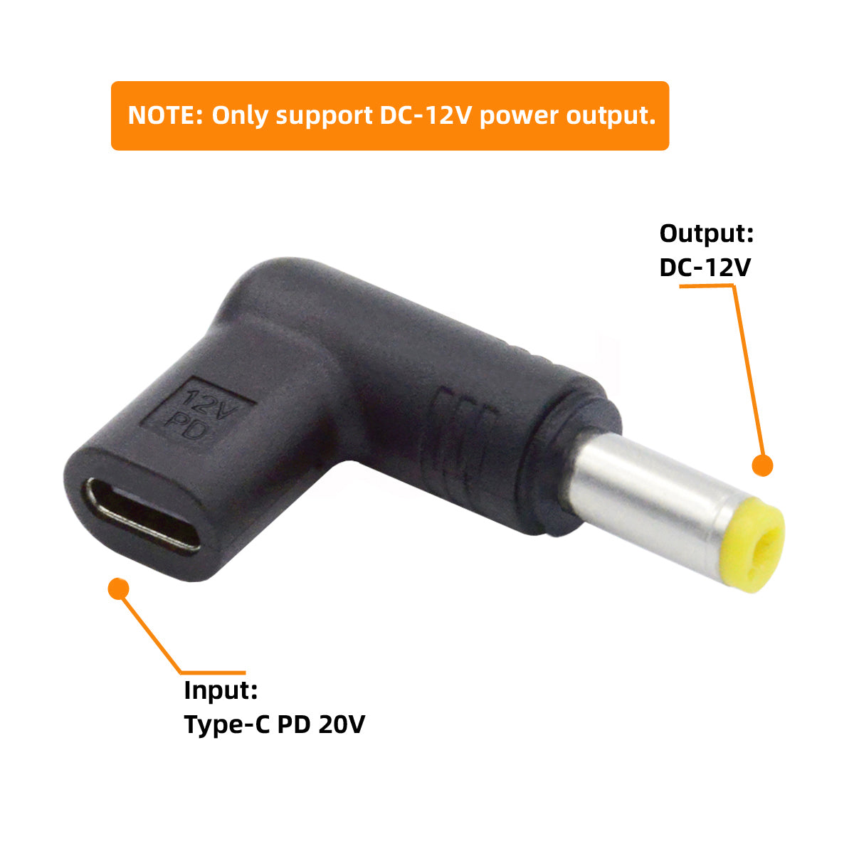 UC-090-5525MM USB 3.1 Type C Female to DC 12V Plug Adapter PD Emulator Trigger 90 Degree Angled Converter, DC5.5*2.5mm