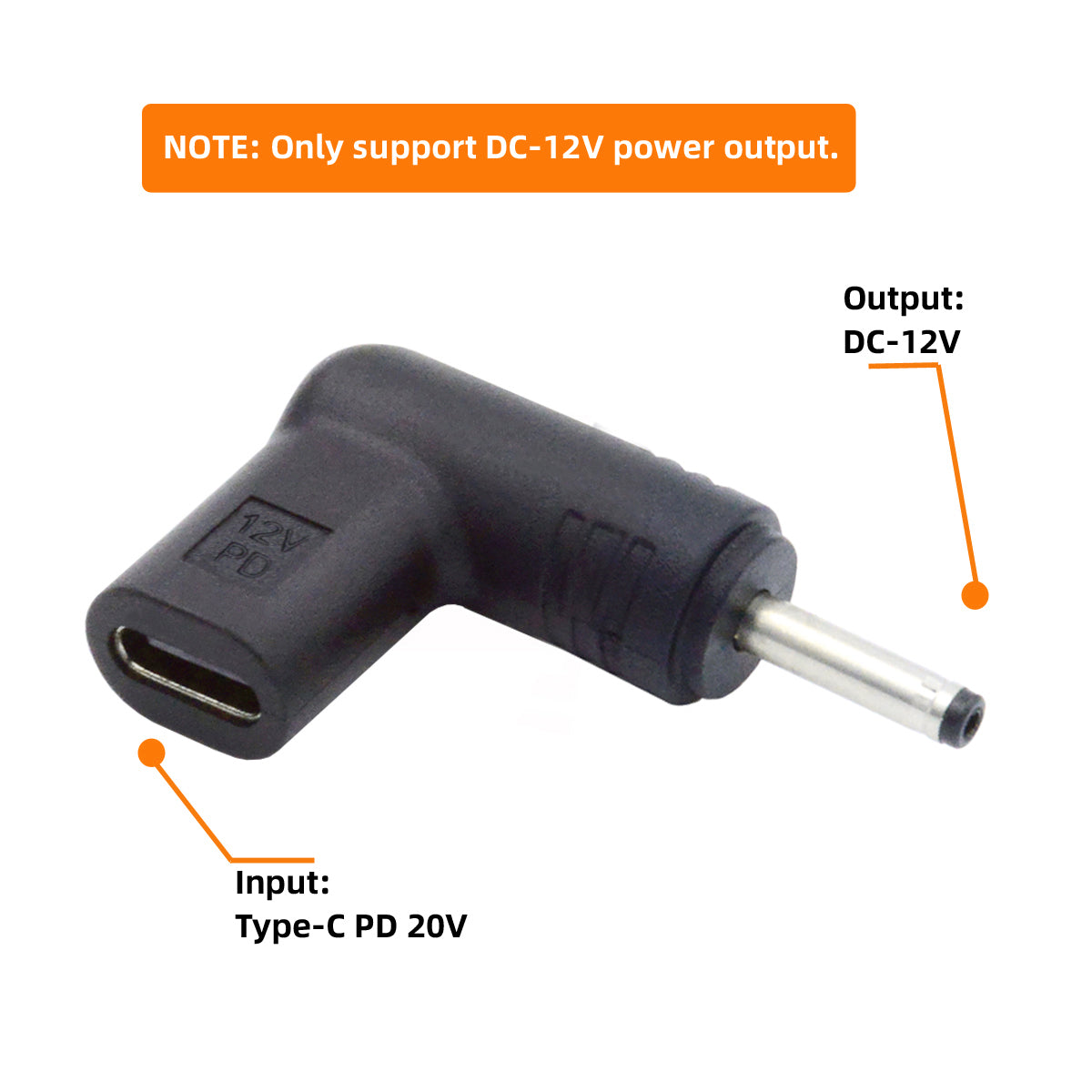 UC-090-3513MM Laptop Power Adapter USB 3.1 Type C Female to DC 12V Plug PD Emulator Trigger 90 Degree Angled Converter, DC3.5*1.3mm