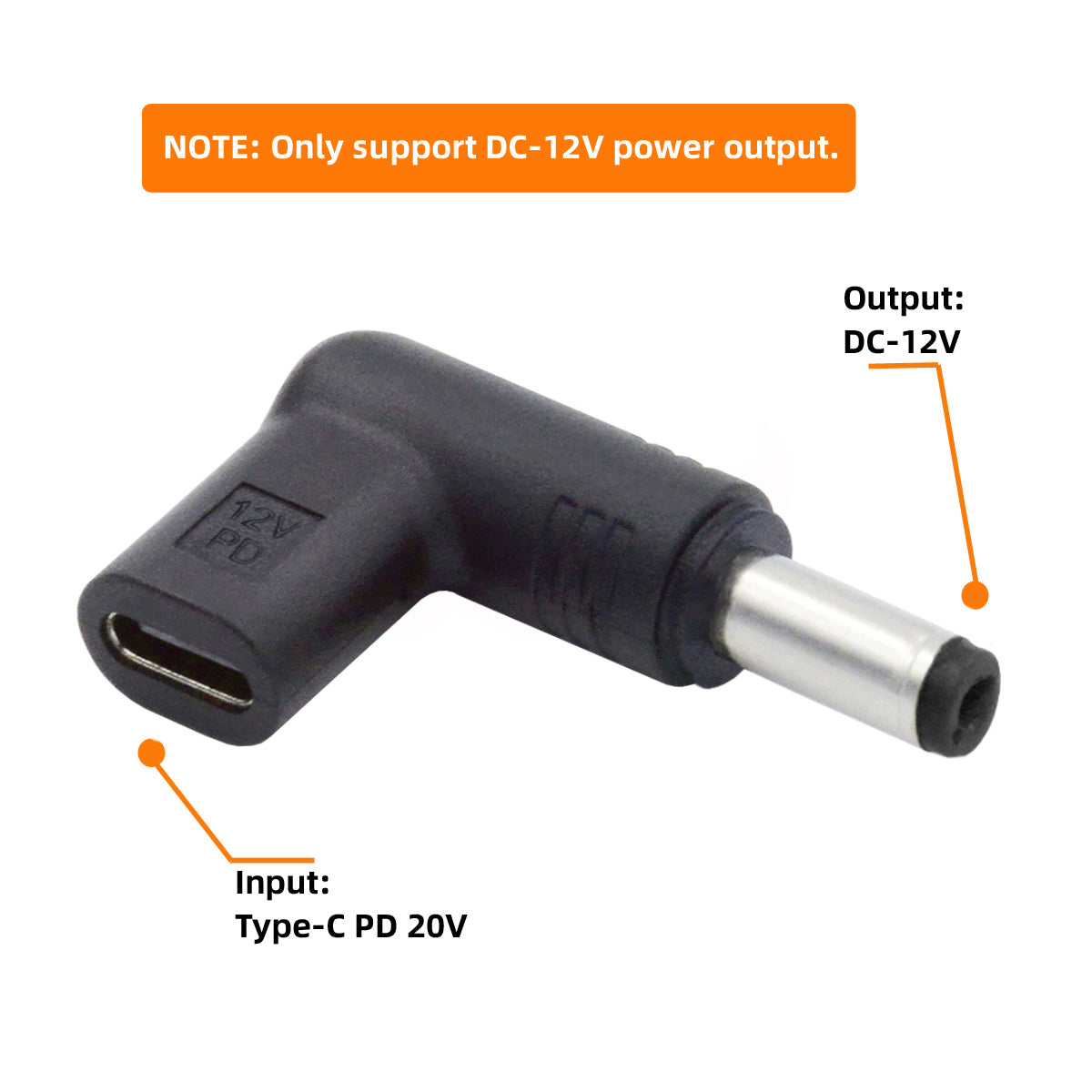 UC-090-5521MM 90 Degree Angled USB 3.1 Type C Female to DC 12V Plug Adapter PD Emulator Trigger Converter, DC5.5*2.1mm