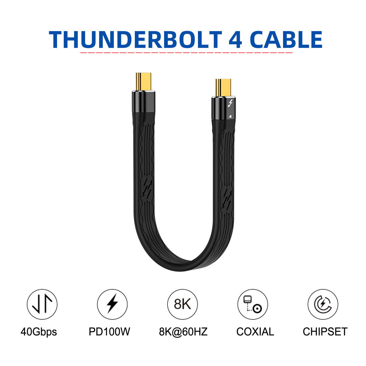 TB-005-0.13M 40Gbps ThunderBolt4 Transmission Cord Flat Slim 5A 100W Fast Charging Cable Supports 8K 60Hz 5K 60Hz Video Output