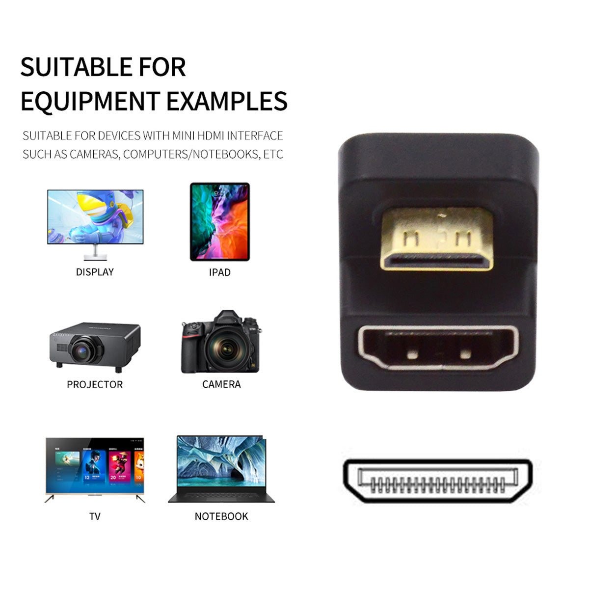 HD-001-UP 360 Degree Up Opposite U Shape Back Angled Mini HDMI 1.4 Male to HDMI Female Extension Adapter Converter