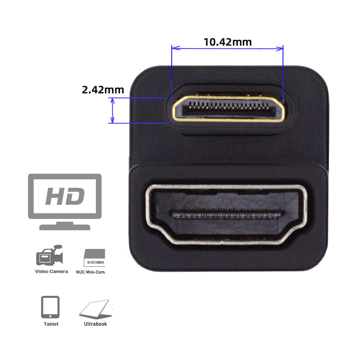 HD-001-UP 360 Degree Up Opposite U Shape Back Angled Mini HDMI 1.4 Male to HDMI Female Extension Adapter Converter