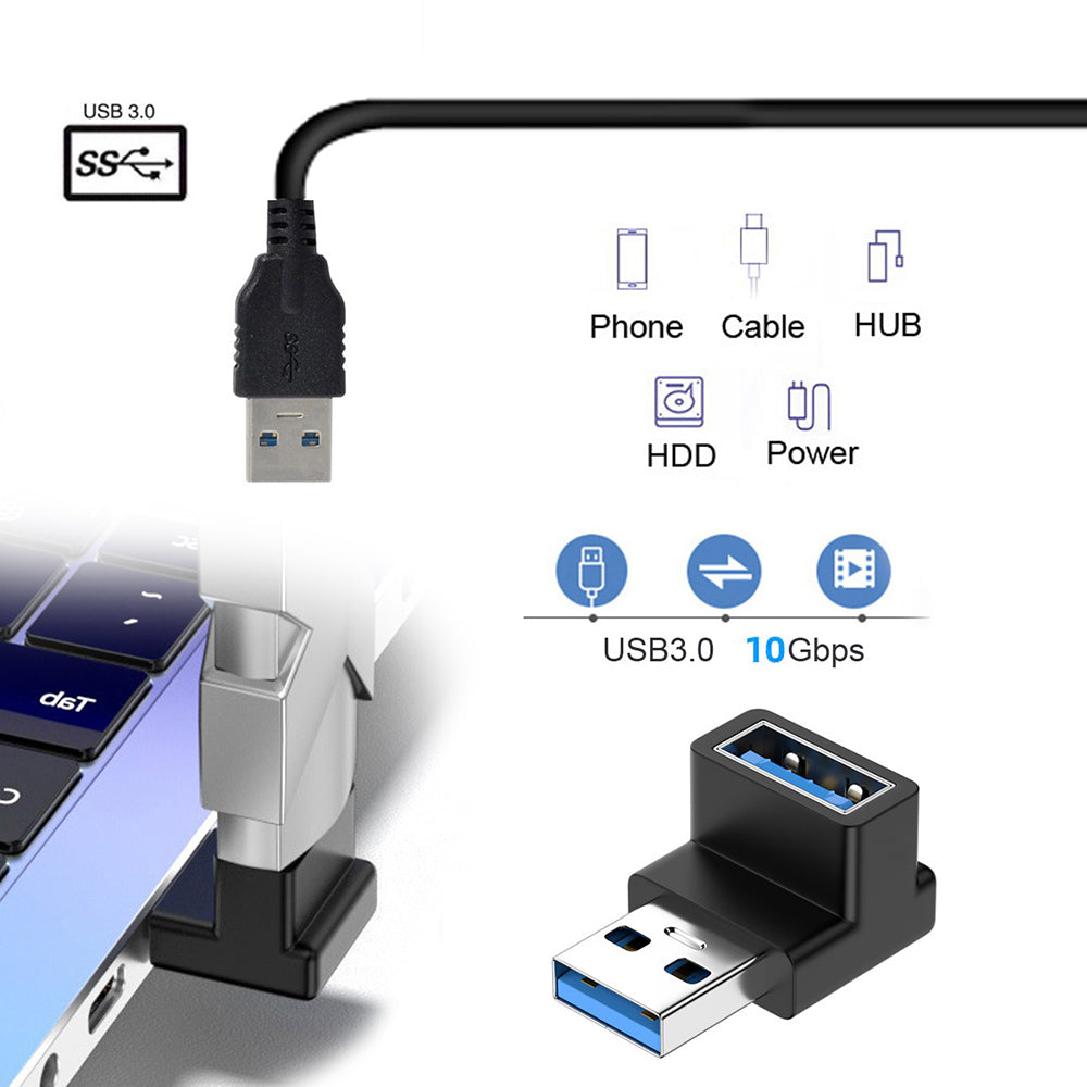 U3-018-UP 10Gbps High Speed USB3.0 Male to Female Converter 90 Degrees Elbow Adapter