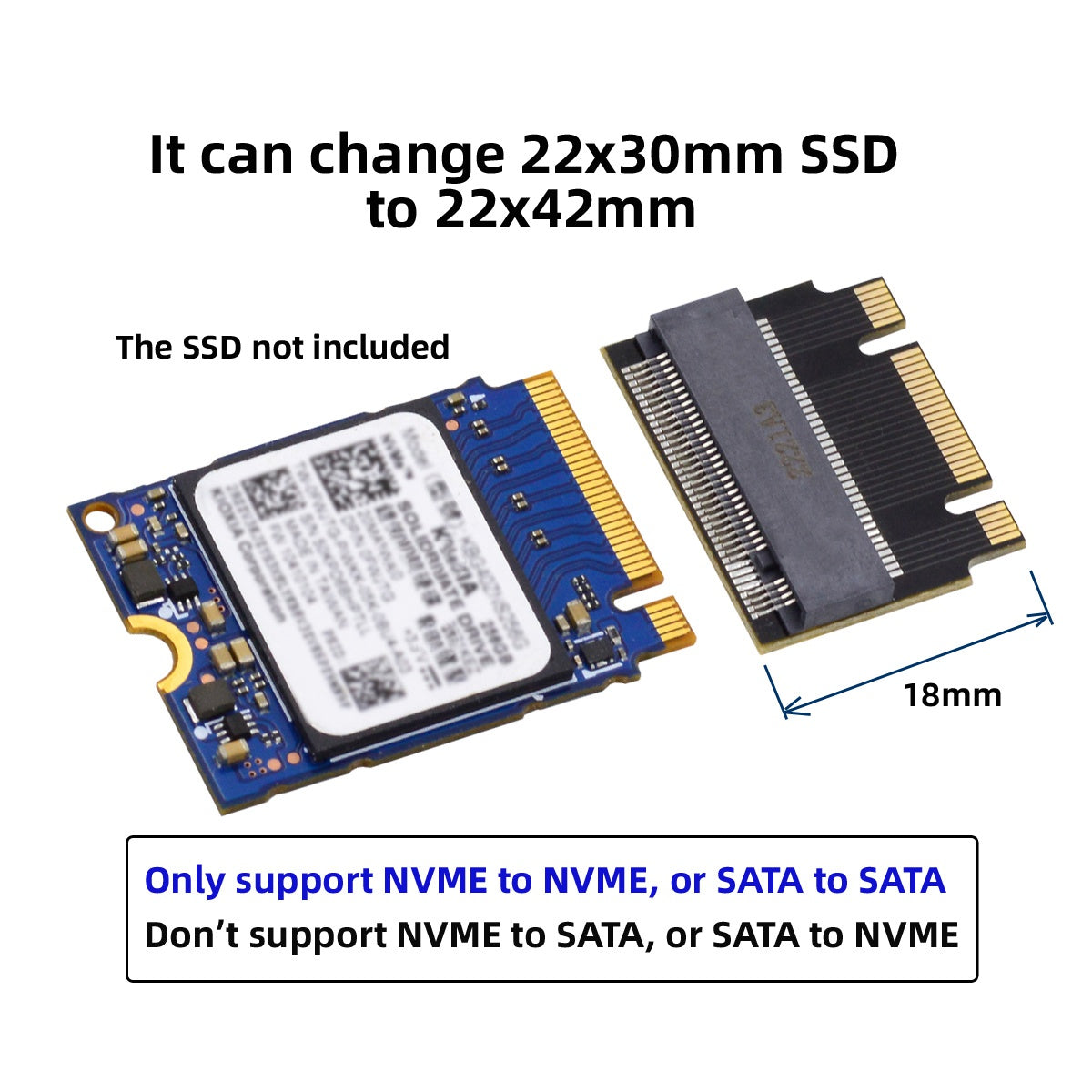 SA-047 NGFF B+M Key NVME M-Key 2230 to 2242 Male to Female Extension Adapter Card for 2230 2242 SSD