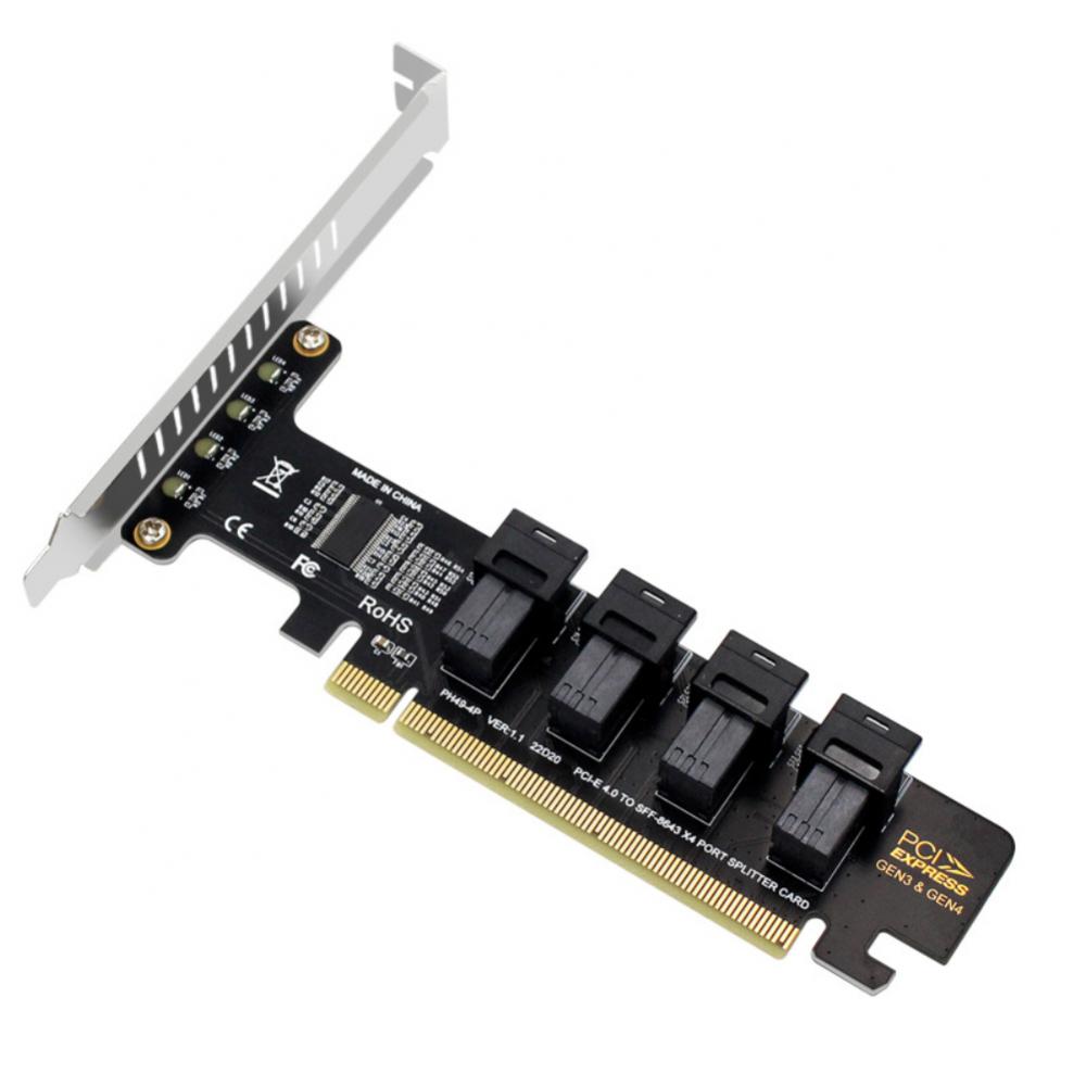 U2 PCIe X16 to 4 Ports U.2 NVME SFF-8643 SFF-8639 Expansion Card PCI Express 4.0 Split Card