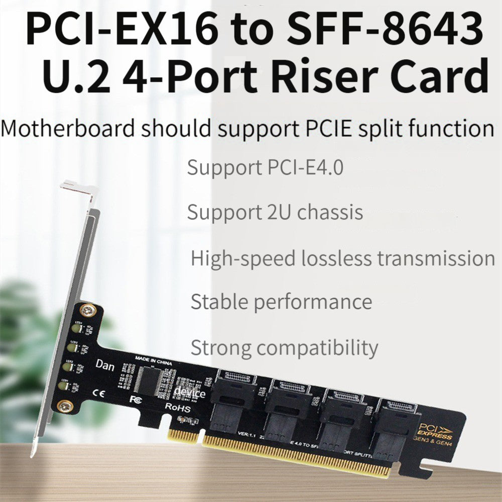 U2 PCIe X16 to 4 Ports U.2 NVME SFF-8643 SFF-8639 Expansion Card PCI Express 4.0 Split Card