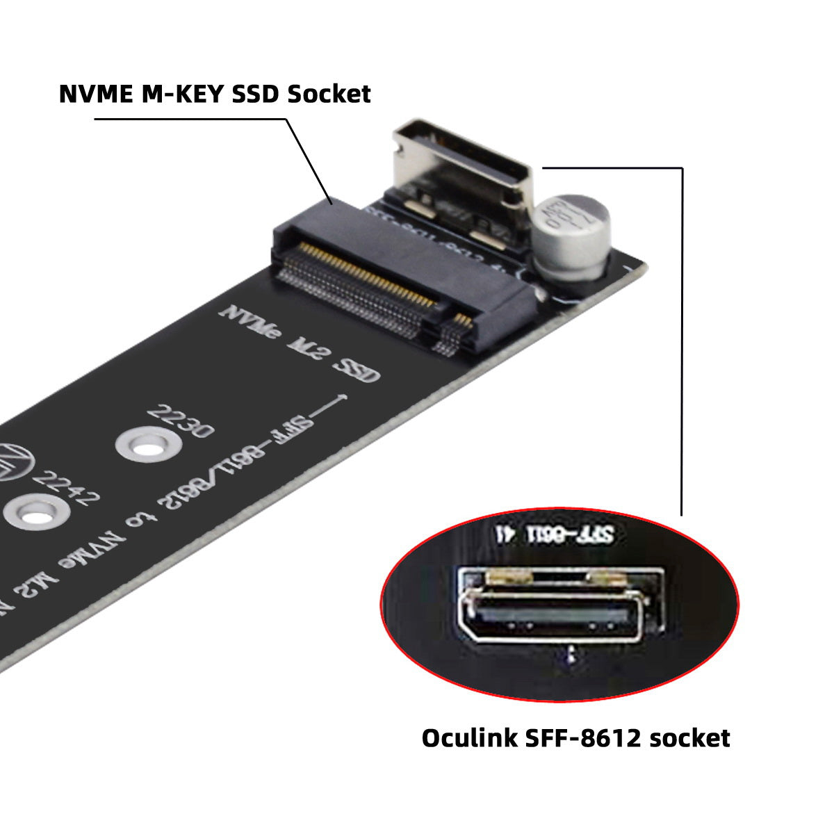SF-046 Oculink SFF-8612 SFF-8611 to M.2 Kit NGFF M-Key to NVME PCIe SSD 2280 22110mm Adapter for Mainboard