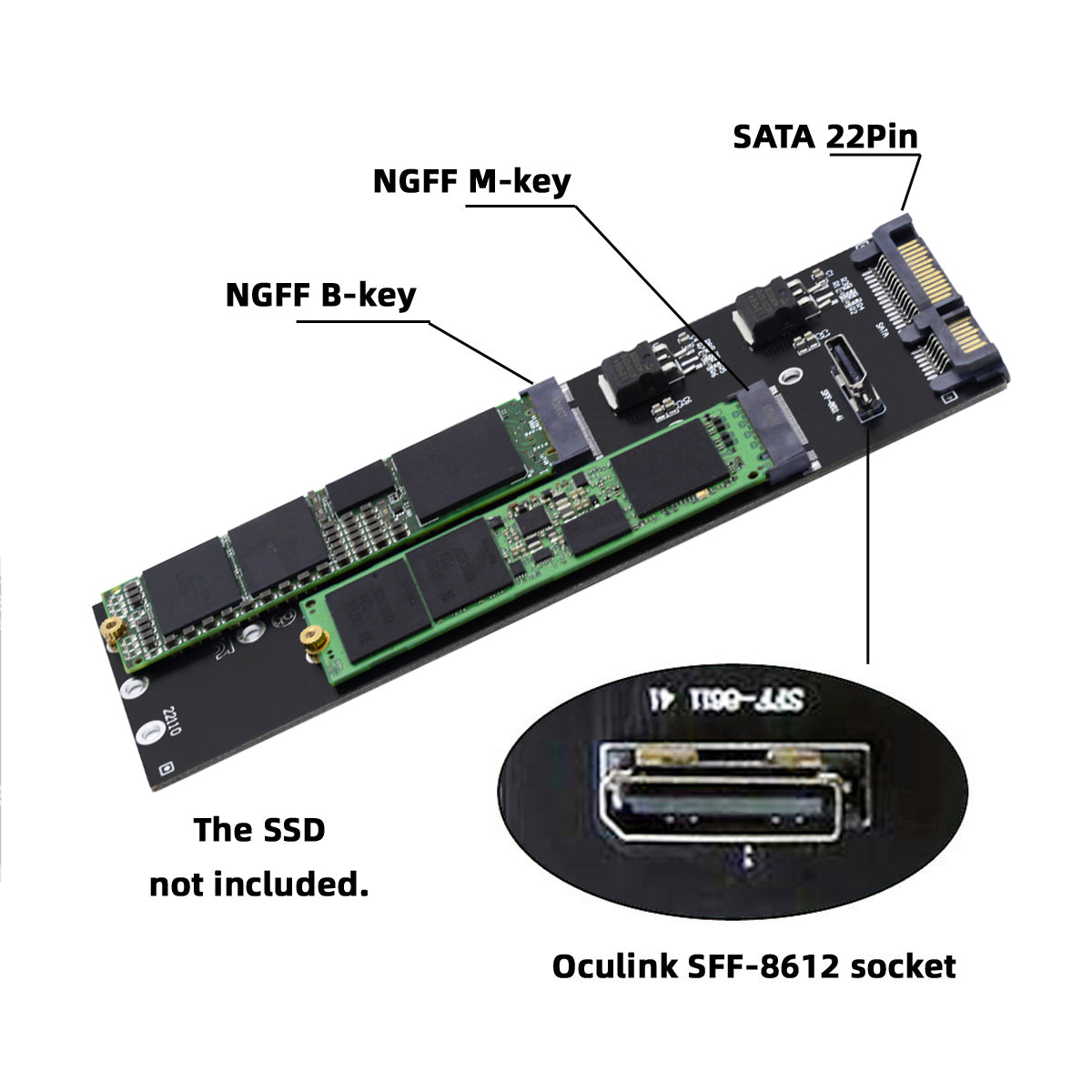 SF-055 Oculink SFF-8612 8611 to U.2 Kit M-Key to NVME PCIe SSD and NGFF to SATA Adapter for Mainboard