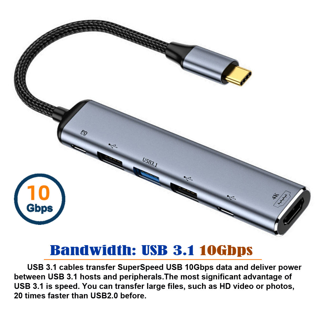 UC-027-Y004 USB Type C to HD 4K Dual USB 3.0 HUB Converter Adapter 60hz with 100W PD Power Port