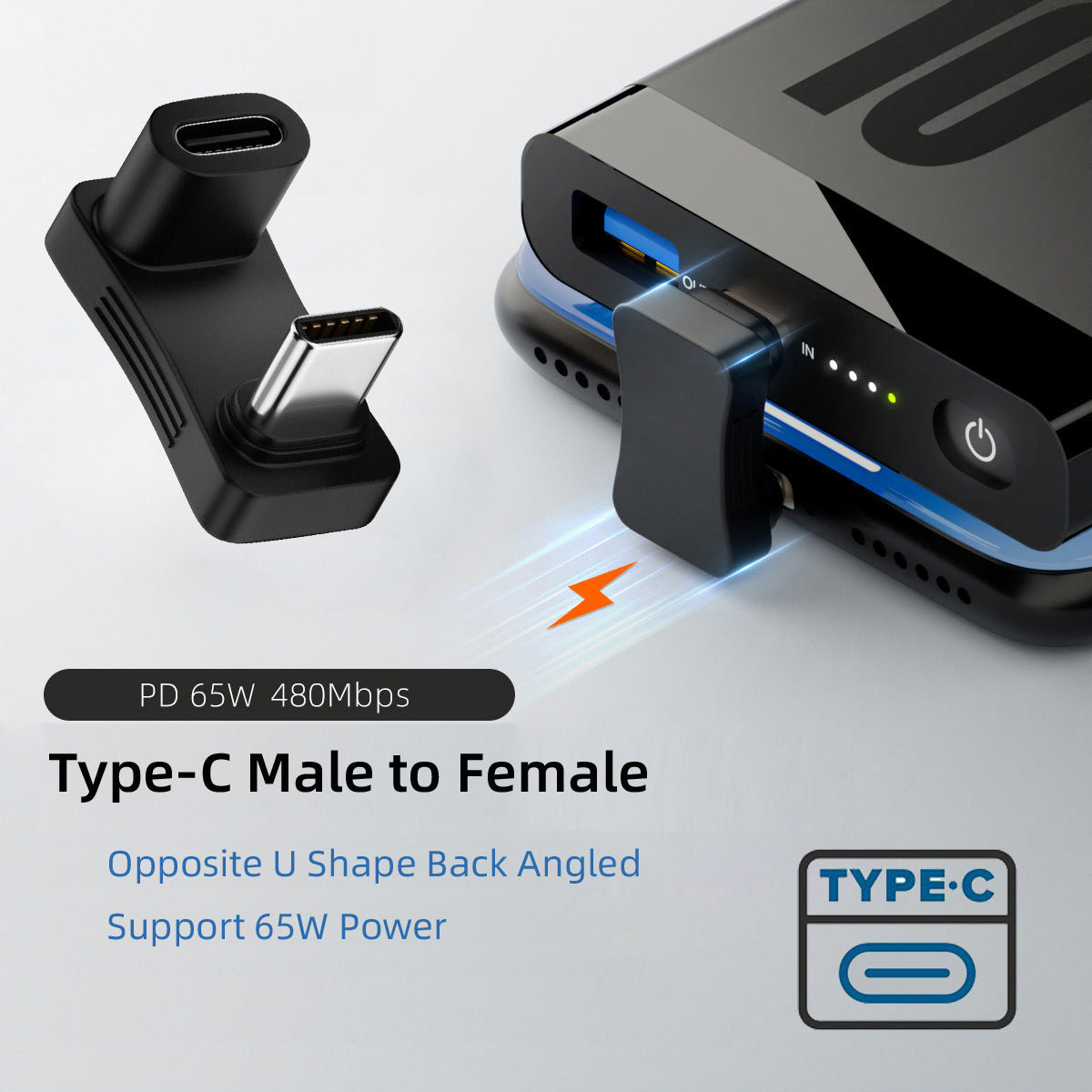 UC-068-OS 10Gbps USB3.0 Type C Male to Female Elbow U-shape Power Data Video Adapter