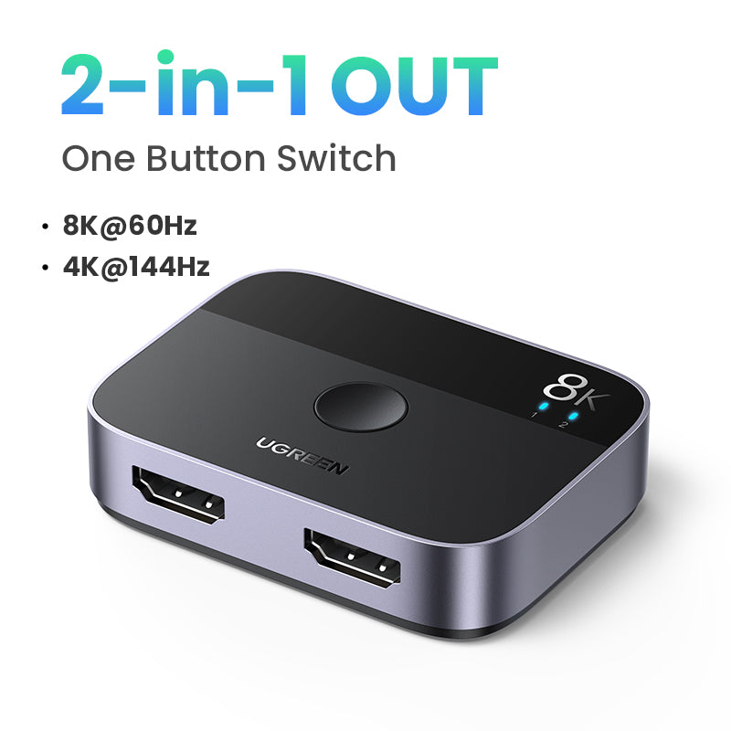 Uniqkart HDMI Splitter 8K / 60Hz 4K / 120Hz 2 In 1 Out Switcher Adapter for Xiaomi TV / Xbox Series X / PS5 / PS4 HDMI 2.1 Converter