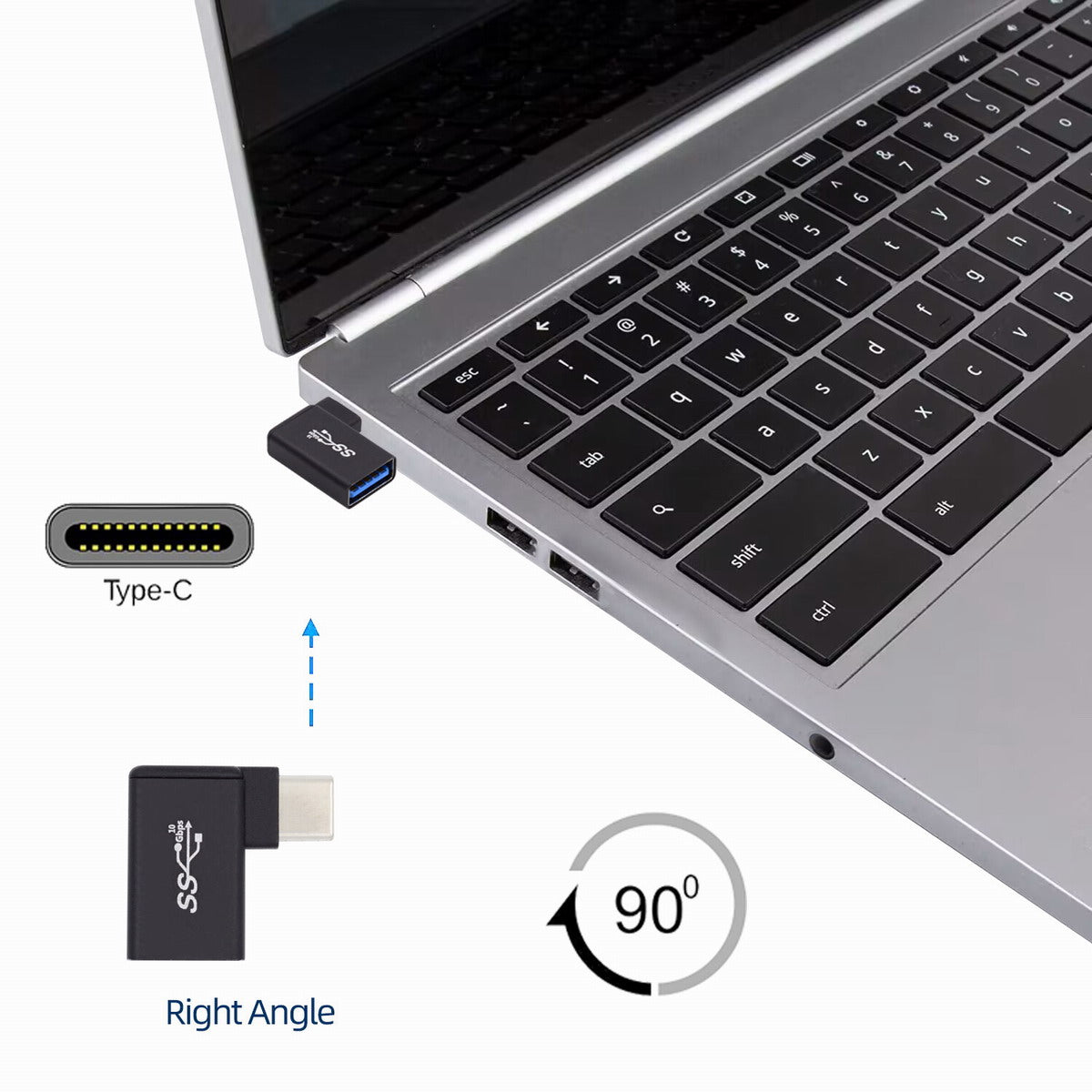UC-035-RI USB Type C to USB 3.0 Female OTG Adapter Right Angled 90 Degree for Mac Laptop Cell Phone