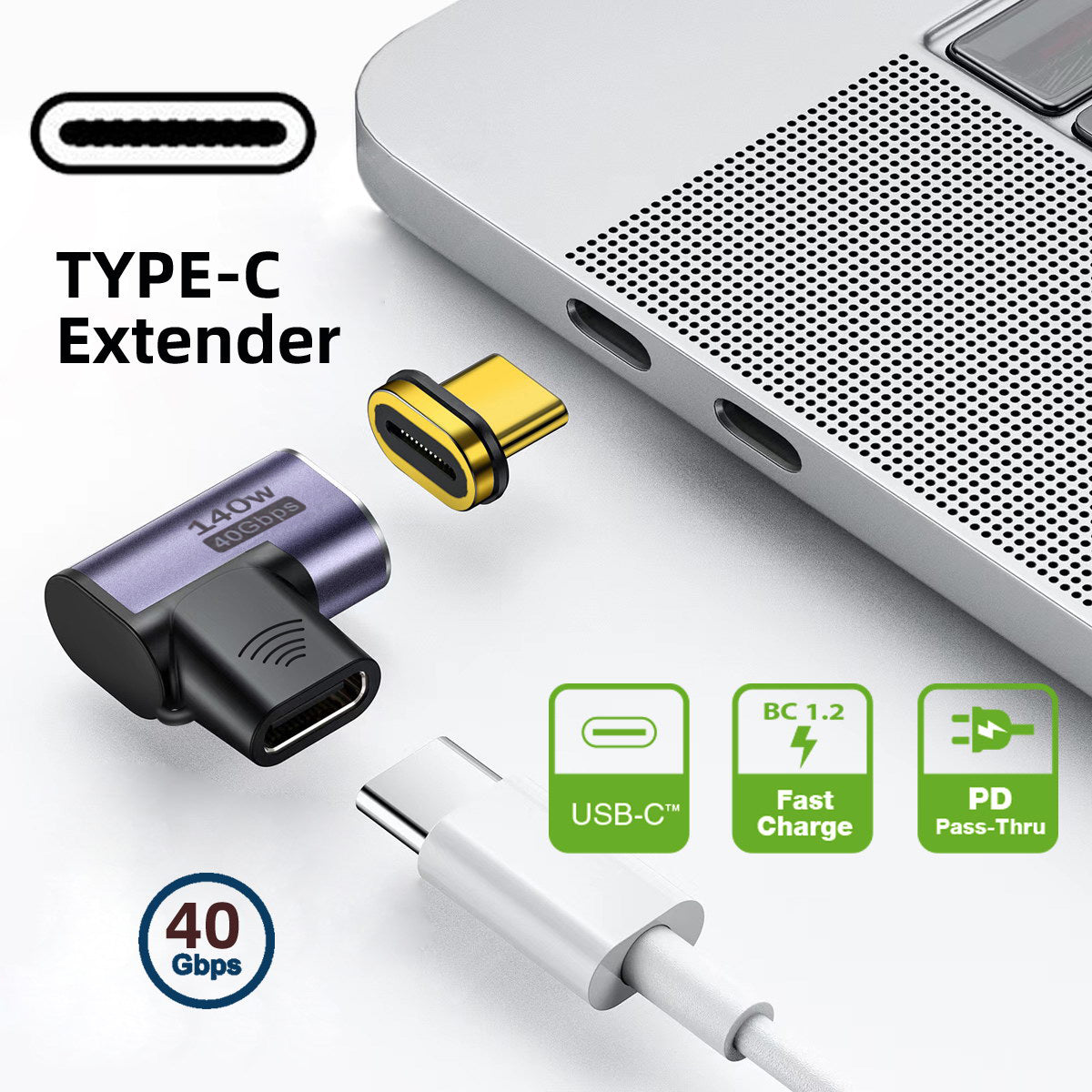 UC-062-RI 40Gbps USB4 Magnetic Type C Male to Female Left Right Angled 140W Power Data 8K Video Adapter for Laptop Phone