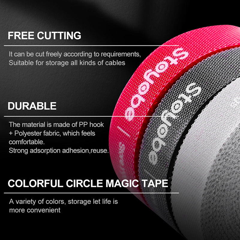 STOYOBE 3 Meters Magic Tape Sticky Hook and Loop Fastener Data Cable Organizer - Grey