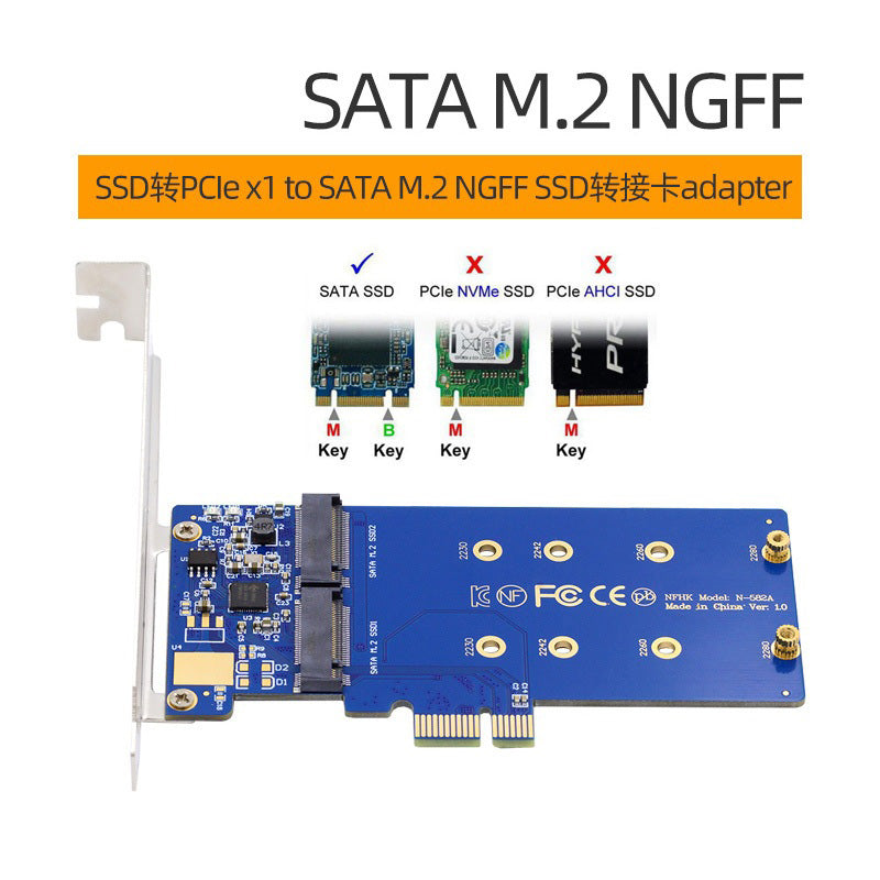 SA-053 Dual SATA NGFF Key B+M SSD to PCI-E 1x Motherboard Desktop Adapter Converter SSD Card JMB582 2280