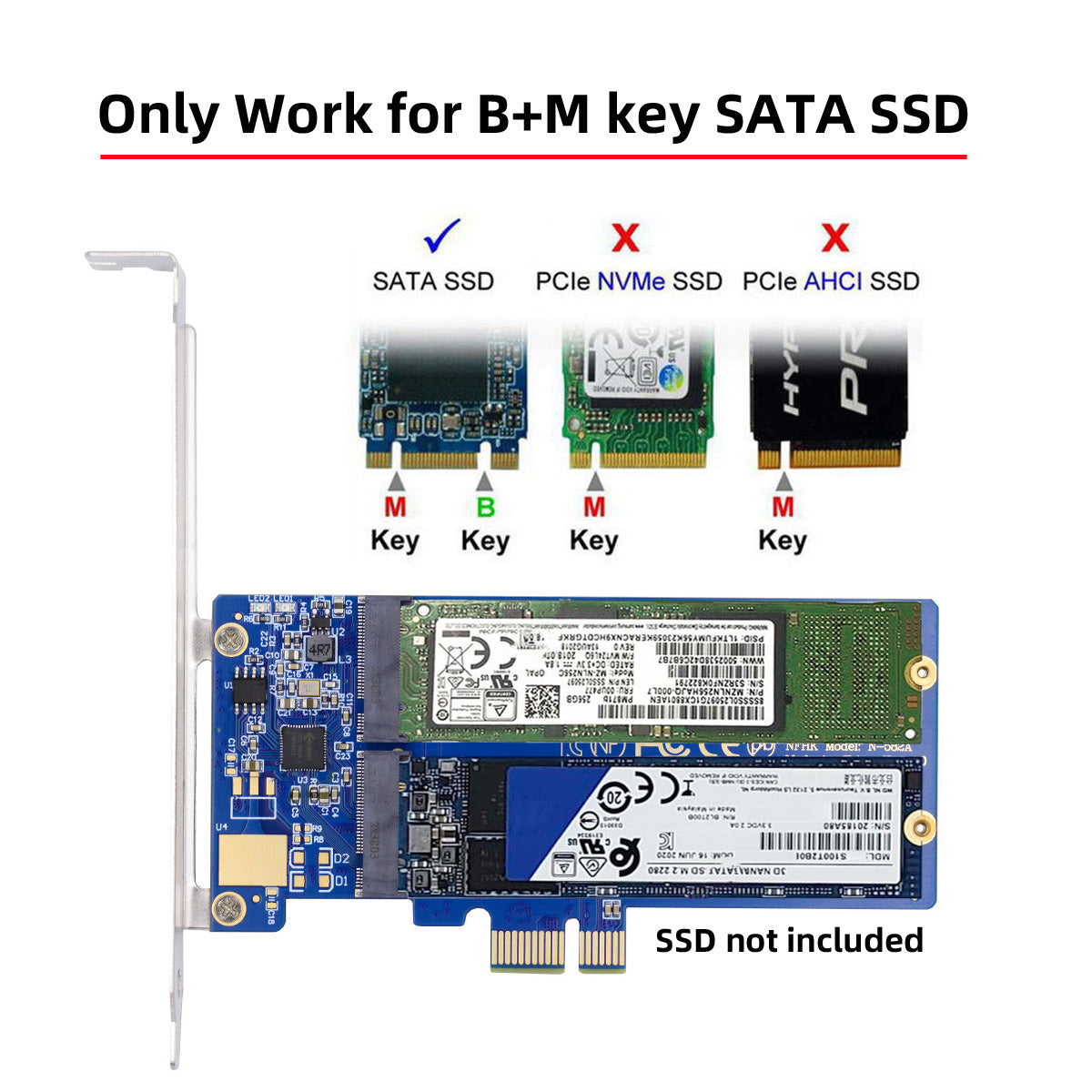 SA-053 Dual SATA NGFF Key B+M SSD to PCI-E 1x Motherboard Desktop Adapter Converter SSD Card JMB582 2280