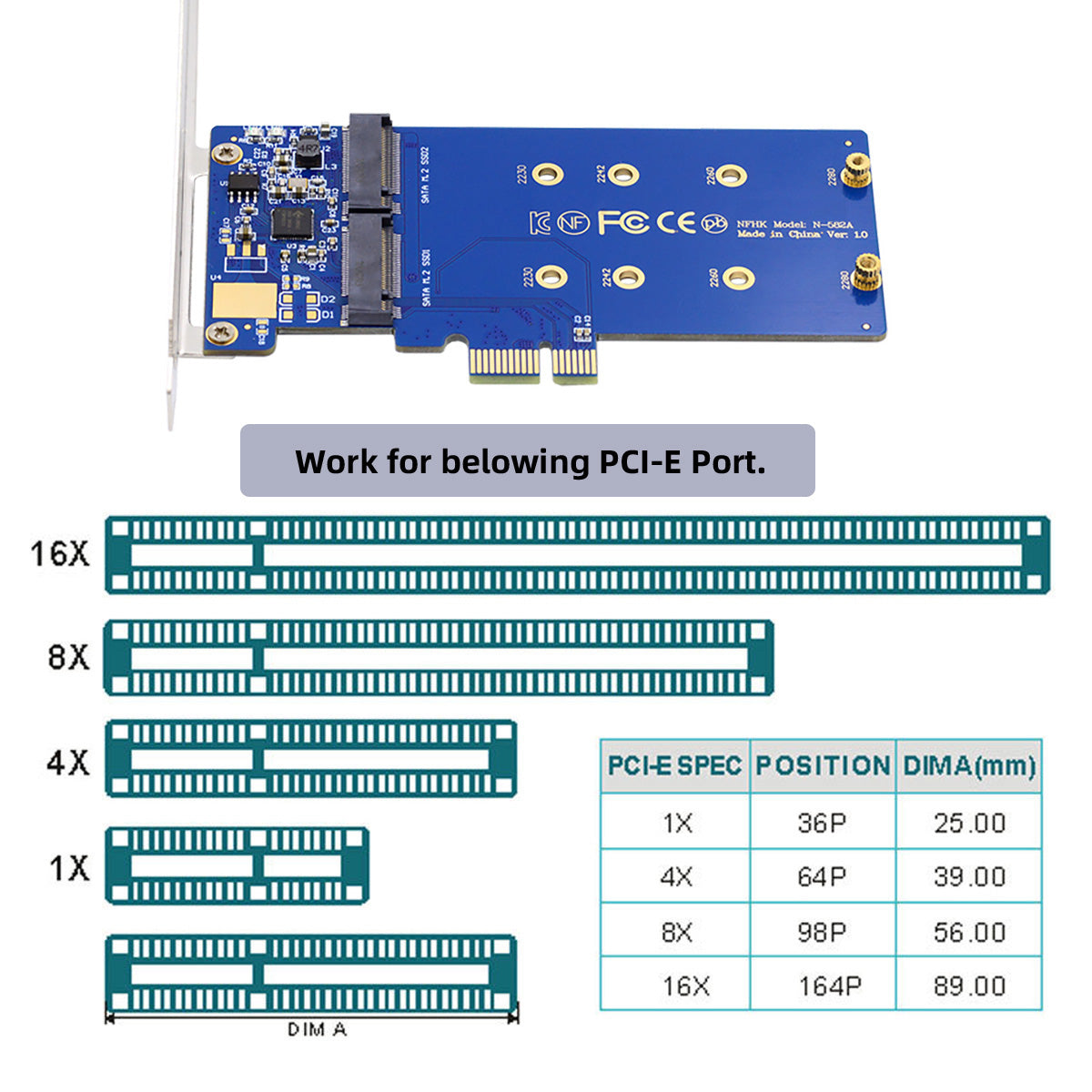 SA-053 Dual SATA NGFF Key B+M SSD to PCI-E 1x Motherboard Desktop Adapter Converter SSD Card JMB582 2280