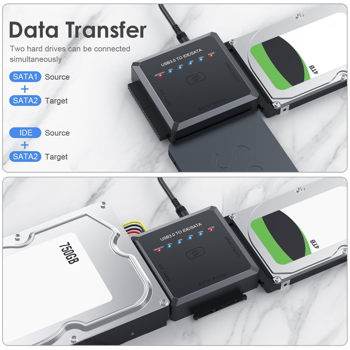 USB3.0 to IDE / SATA Converter Adapter with One-click Backup Function for 2.5" / 3.5" / 5.25" Hard Disk - EU Plug