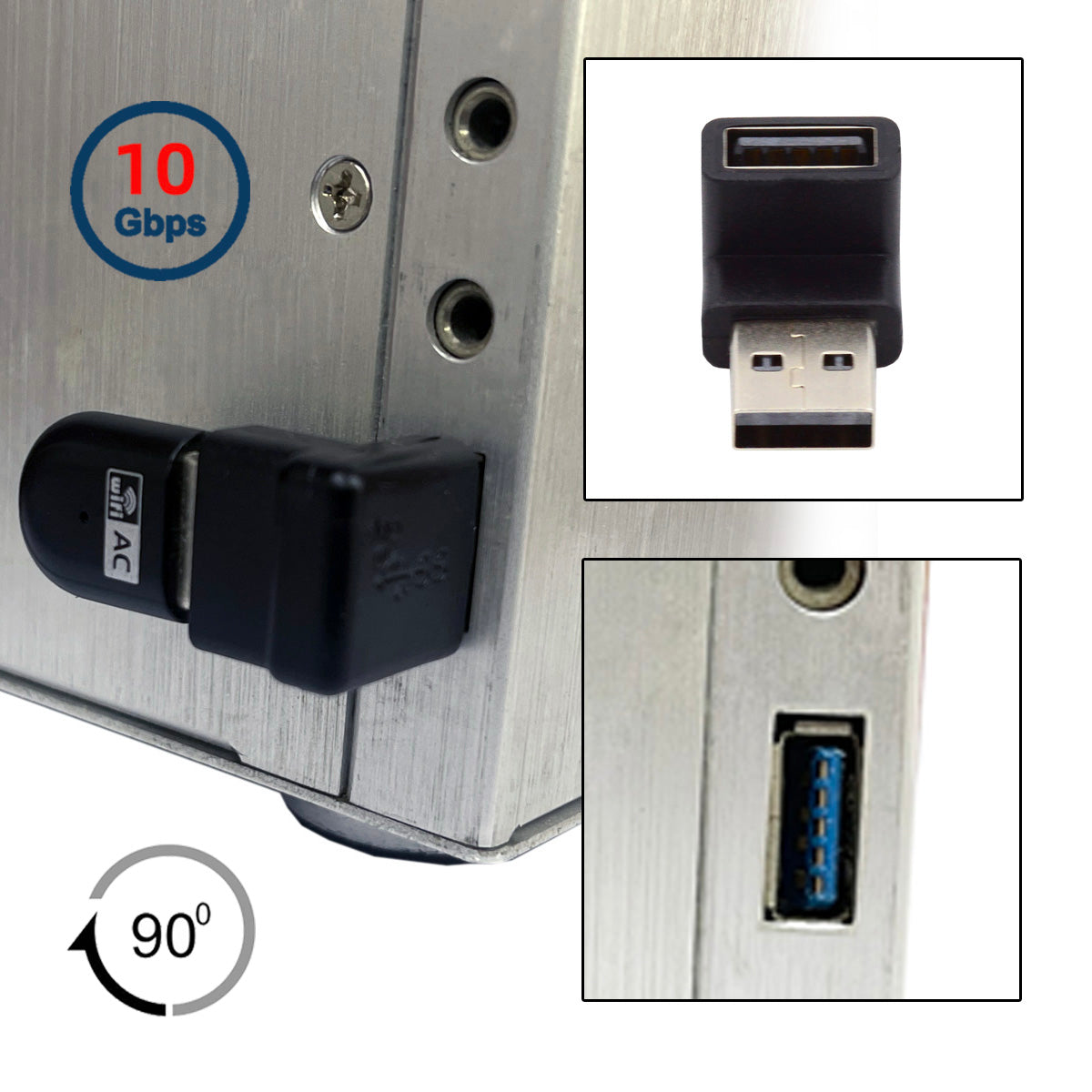 U3-018-DN 10Gbps USB3.0 Male to USB3.0 Female Adapter 90 Degree Angled Type Video Adapter