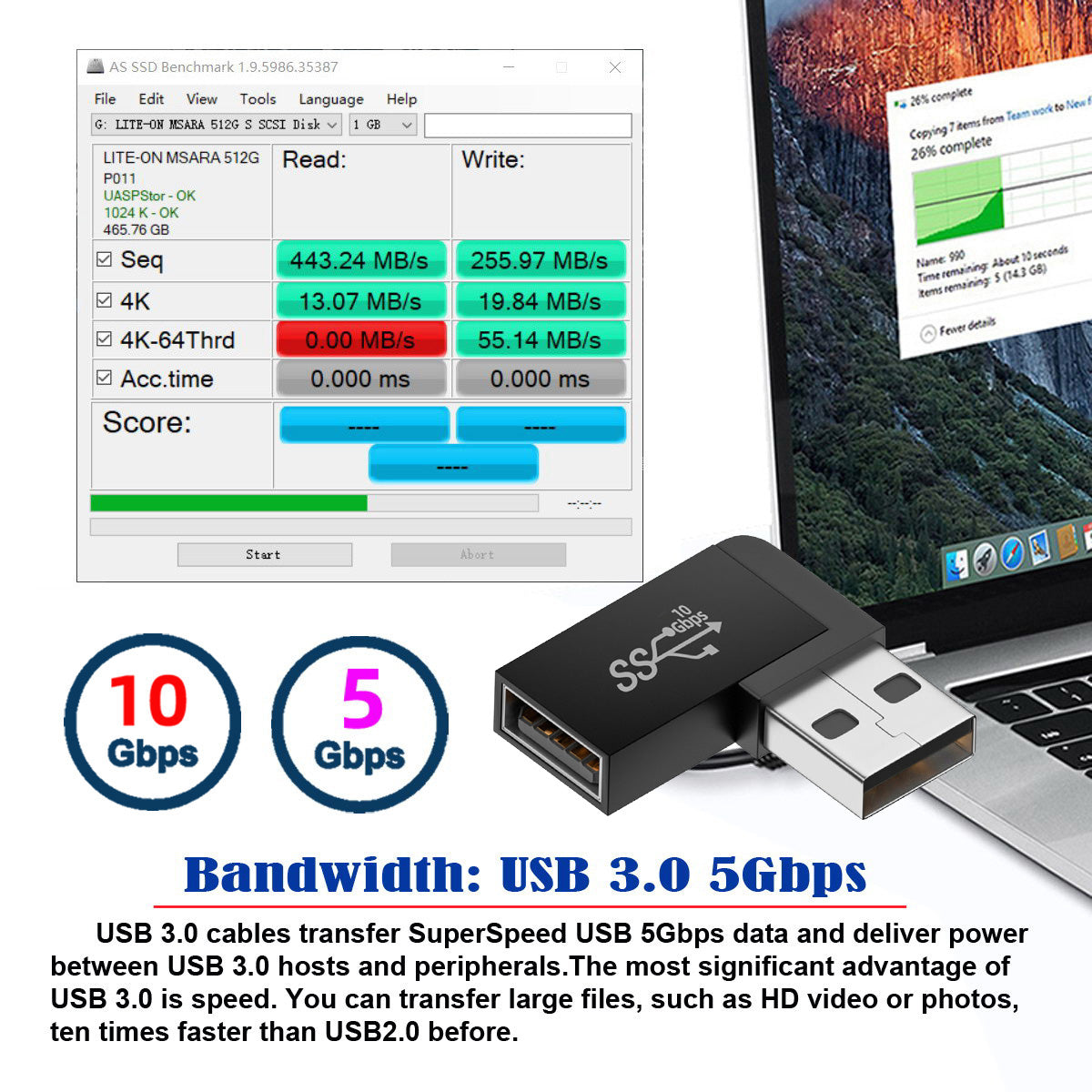 U3-018-LF 10Gbps USB3.0 Male to Female Extension Adapter 90 Degree Left Angled Type Video Adapter
