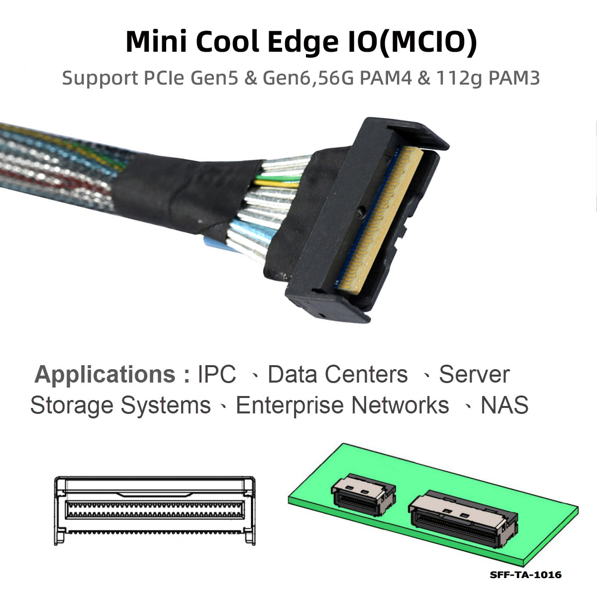 SF-063 50cm MCIO 74Pin Male to SFF-8654 74Pin Male Extension Cable PCI-E 5.0 Mini Cool Edge IO MCIO Cable