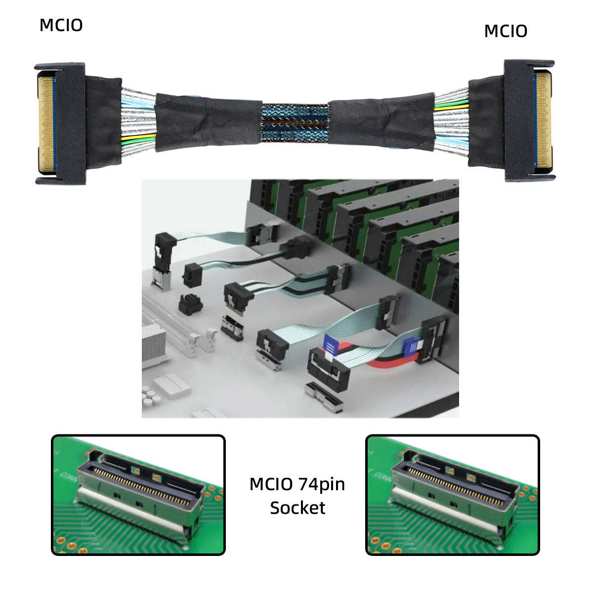 SF-063 50cm MCIO 74Pin Male to SFF-8654 74Pin Male Extension Cable PCI-E 5.0 Mini Cool Edge IO MCIO Cable