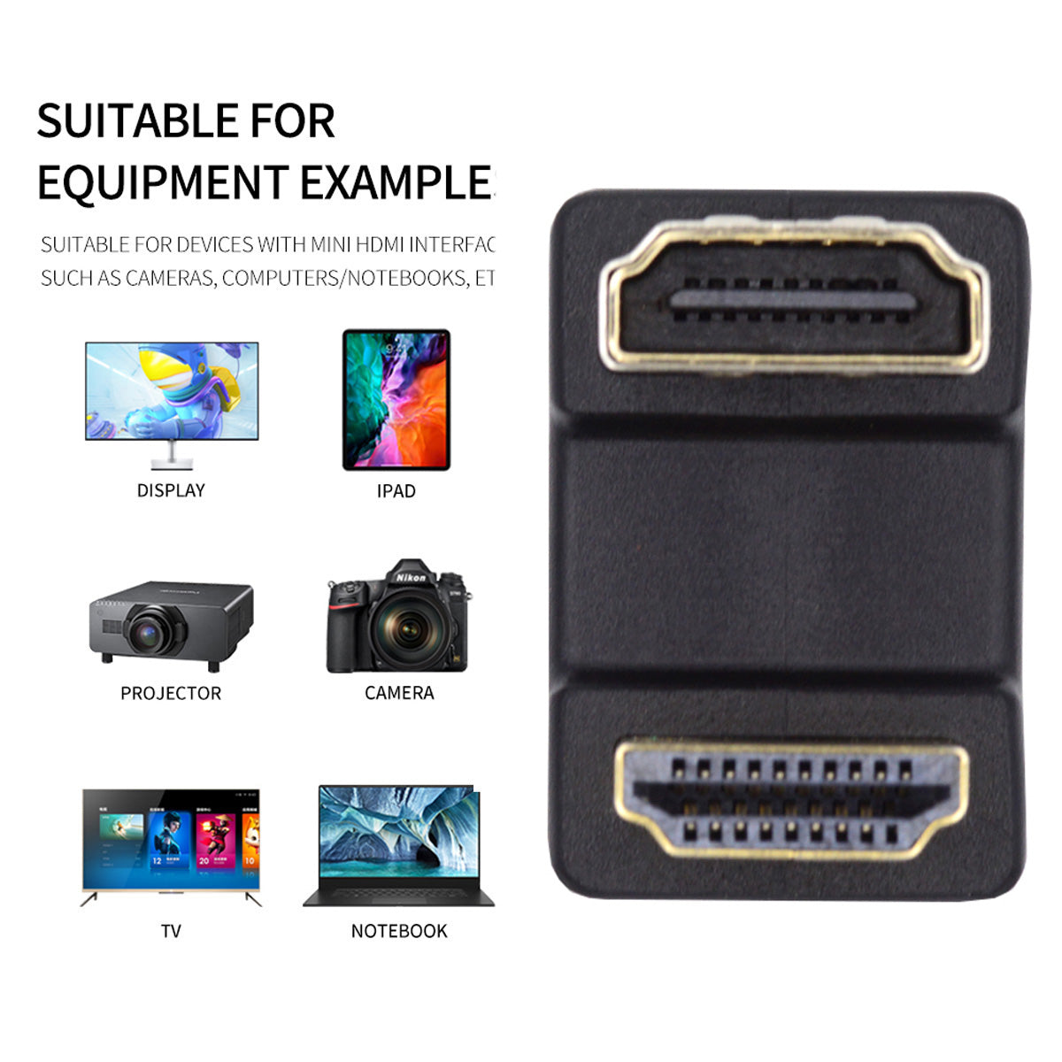 HD-019-UP HDMI Male to Female Adapter 360-Degree Opposite U-Shape Angled HDMI Extension Converter