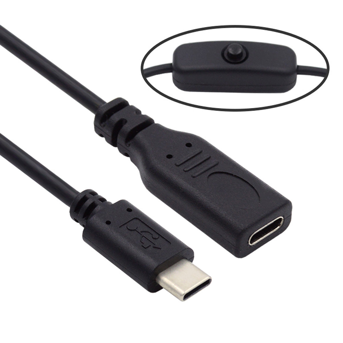 UC-148 Type-C Male to Female Cable USB-C Cable with On-Off Power Switch Button for Laptop Keyboard