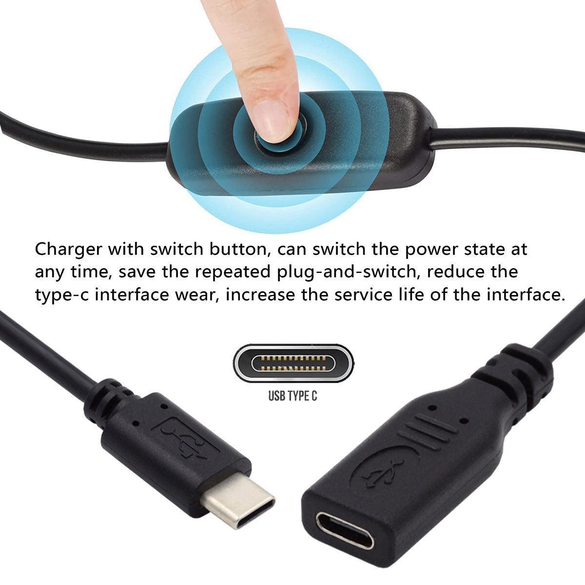 UC-148 Type-C Male to Female Cable USB-C Cable with On-Off Power Switch Button for Laptop Keyboard