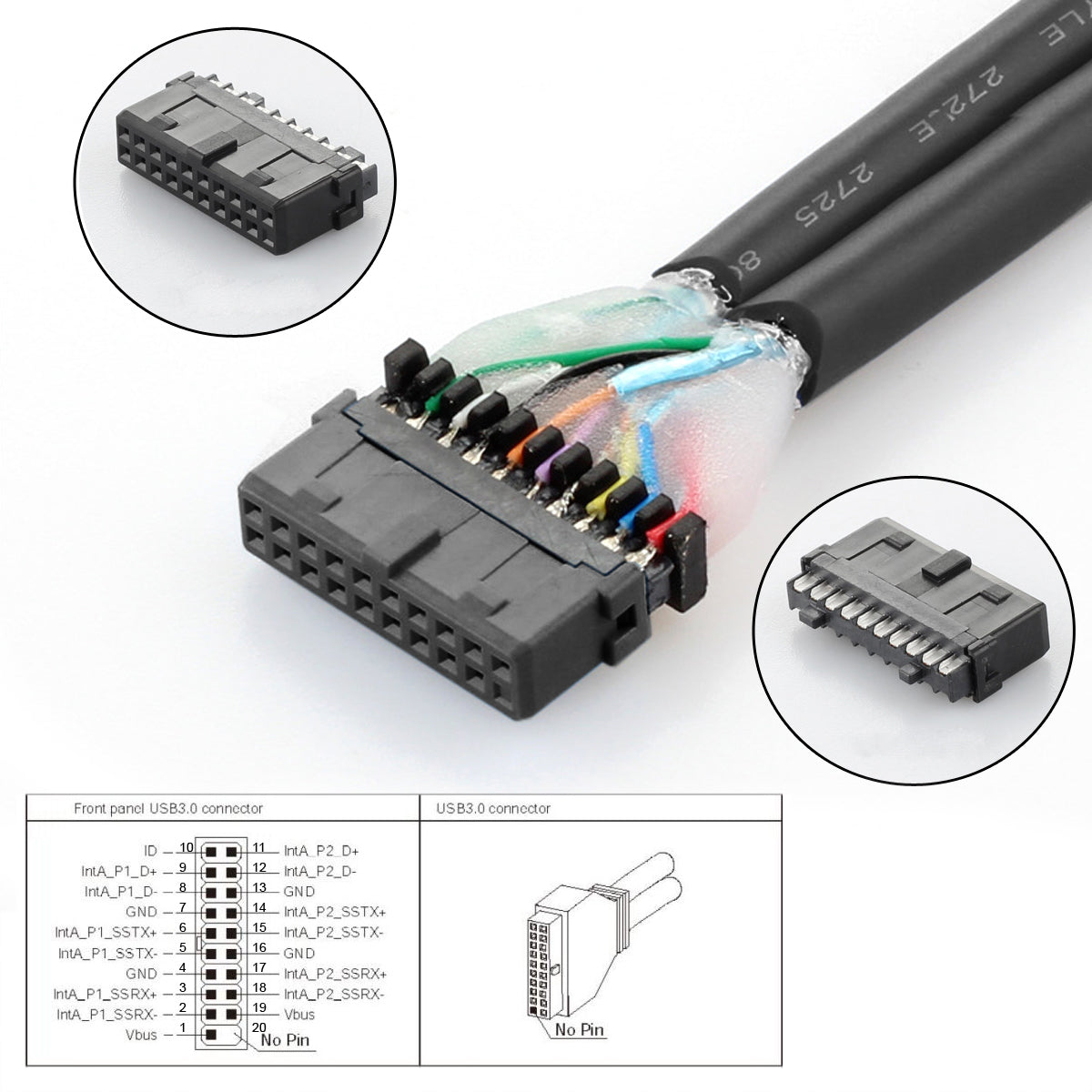 U3-079-RI Dual USB 3.0 Type A Female to Motherboard 20Pin Box Header Slot Adapter 5Gbps