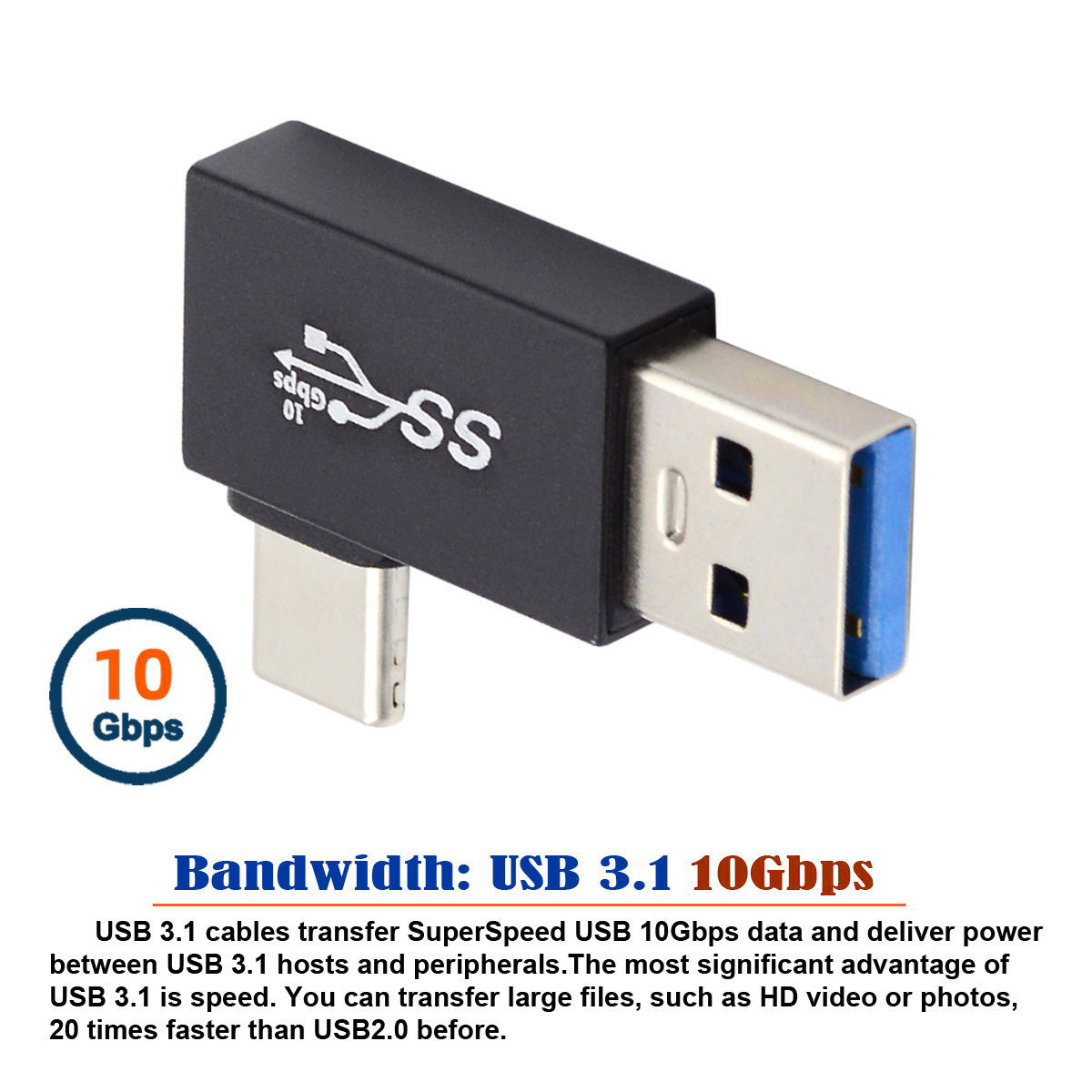 UC-070-TC003 USB 3.0 Type-A Male to USB 3.1 Type-C Male Adapter 10Gbps Connector for Laptop Tablet Phone