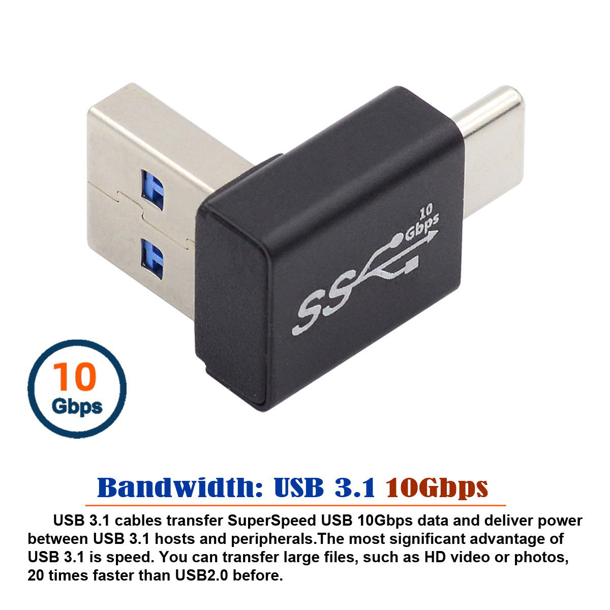 UC-070-TC005 USB 3.0 USB-A Male to Type-C 3.1 Male Adapter 10Gbps Data Transmission Connector for Laptop Phone